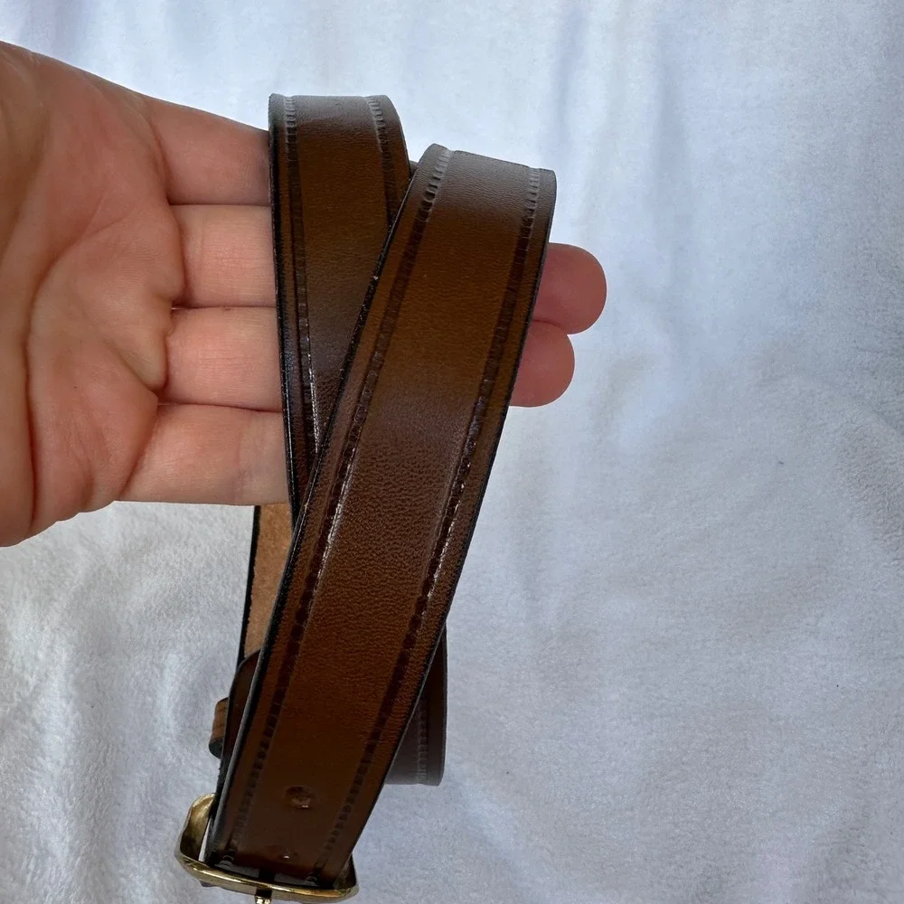 Vintage Brown Leather Belt 36 Brass Buckle Classic Western Workwear Looper